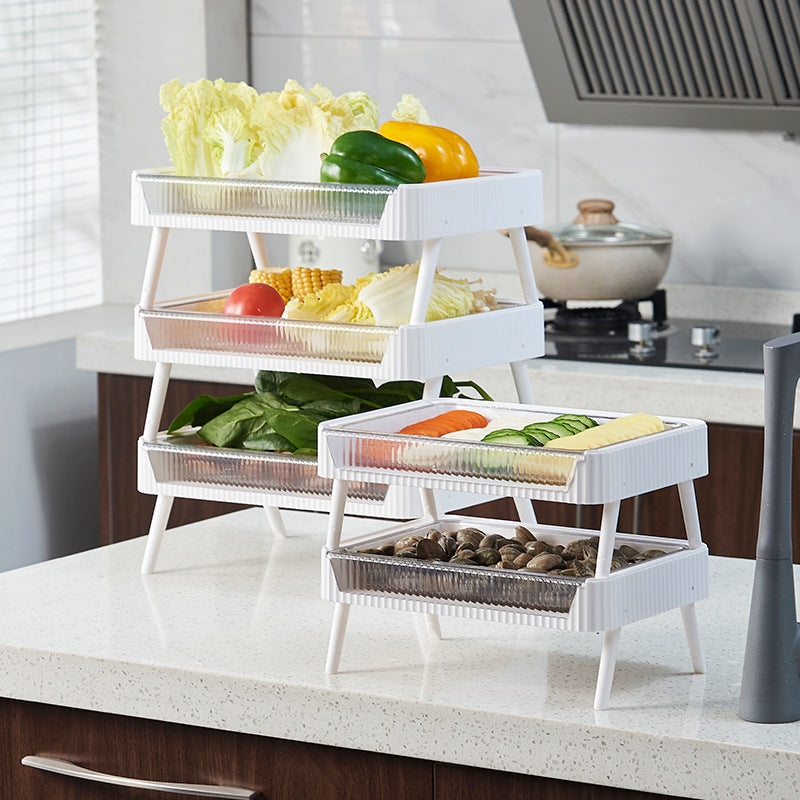 Kitchen Folding Storage Rack with Draining Basket Fruit Vegetable Storage Holder