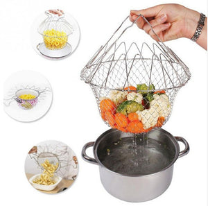 Stainless Steel Telescopic Folding Basket Frying Basket French Fries