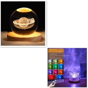 LED Water Ripple Ambient Night Light USB Rotating Projection Crystal Table Lamp