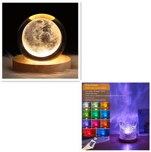 LED Water Ripple Ambient Night Light USB Rotating Projection Crystal Table Lamp