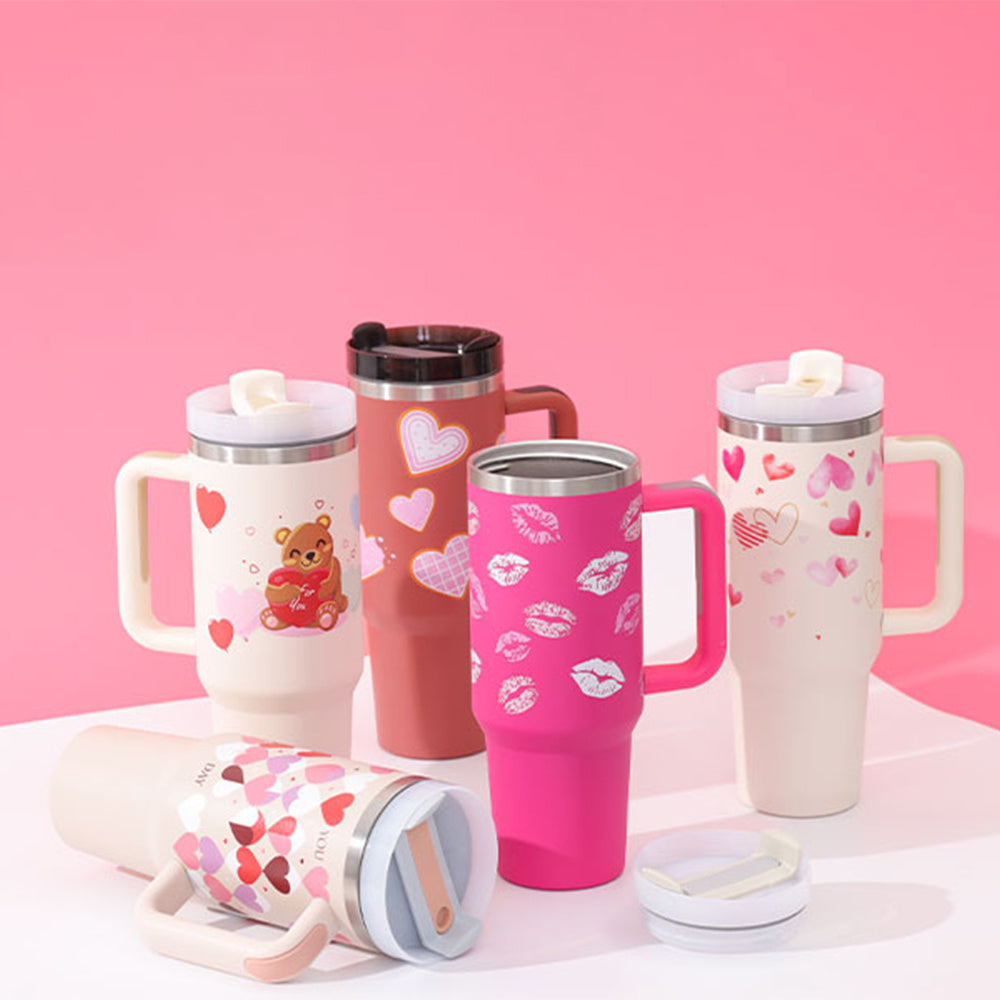 40 Oz Tumbler With Handle Straw Insulated, Stainless Steel Spill Proof Vacuum Coffee Cup Suitable For Car Gym Office Travel